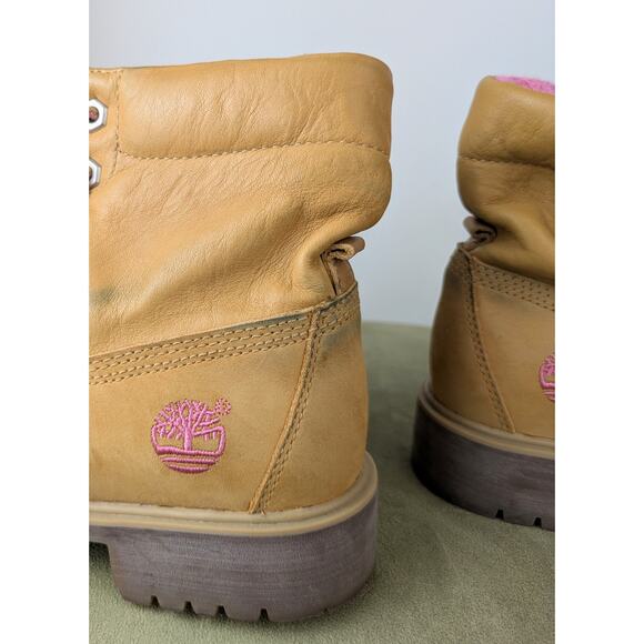 Timberland Womens Jayne Leather Hiking Boots 6 Saddle Brown Pink Fold Cuff Ankle - Picture 6 of 12